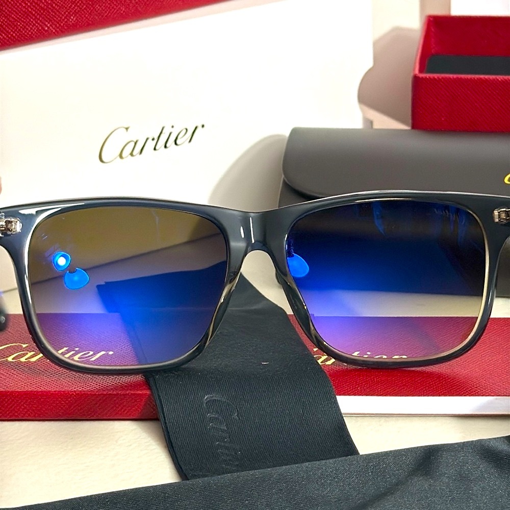 NEW Cartier Deep blue silver hardware Luxury Sunglasses 😎 signature authentic - Picture 9 of 14